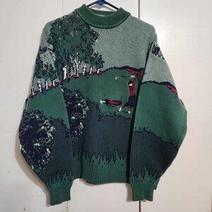 Vintage Rare XL Grand Slam Mock Neck Pullover Knit Graphic Green Golf Sweater